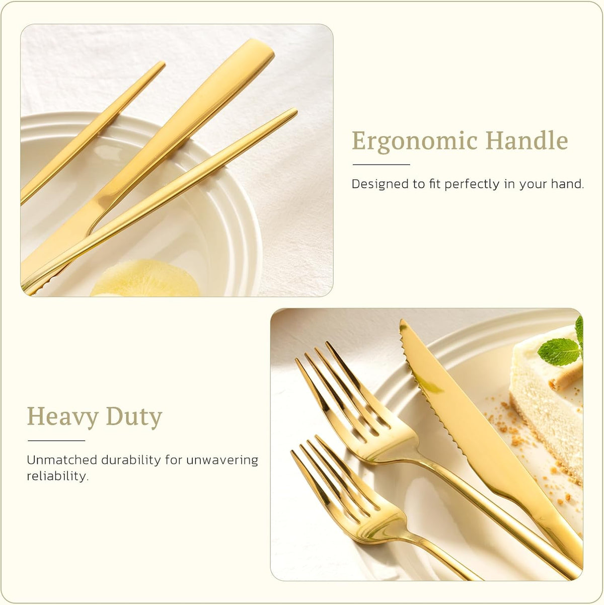 Silverware Set 48-Piece Gold Flatware Set with Steak Knives Food-Grade Stainless Steel Cutlery Set for 8 Mirror Polished Utensils Set for Home Kitchen Restaurant