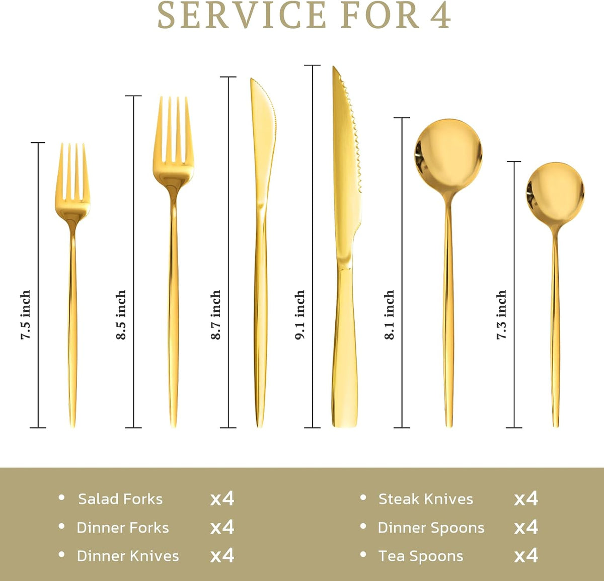 Silverware Set 48-Piece Gold Flatware Set with Steak Knives Food-Grade Stainless Steel Cutlery Set for 8 Mirror Polished Utensils Set for Home Kitchen Restaurant