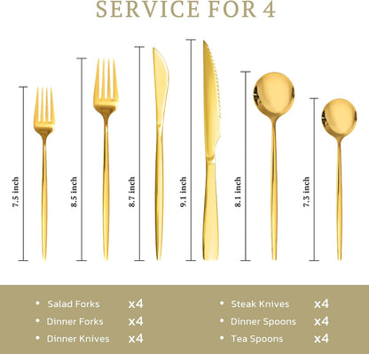 Silverware Set 48-Piece Gold Flatware Set with Steak Knives Food-Grade Stainless Steel Cutlery Set for 8 Mirror Polished Utensils Set for Home Kitchen Restaurant
