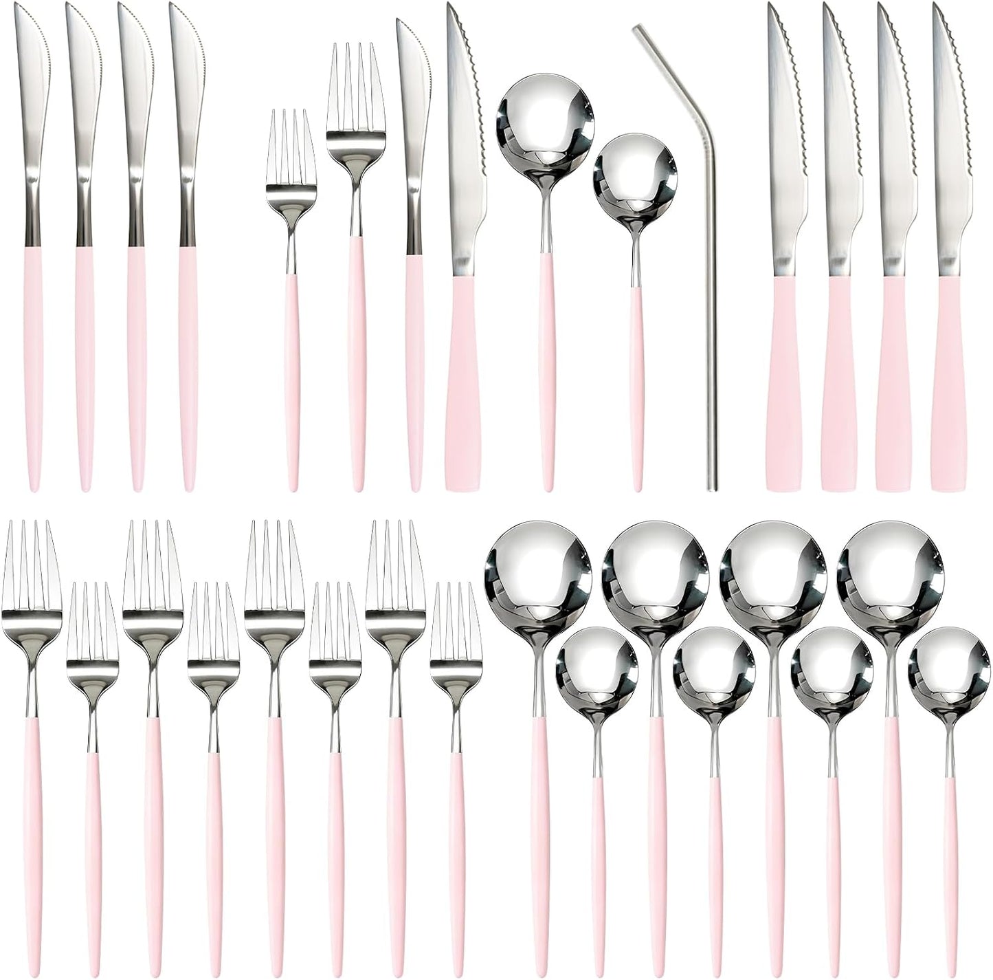 Silverware Set 48-Piece Gold Flatware Set with Steak Knives Food-Grade Stainless Steel Cutlery Set for 8 Mirror Polished Utensils Set for Home Kitchen Restaurant