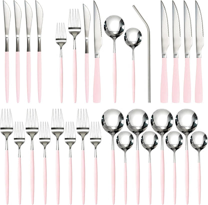 Silverware Set 48-Piece Gold Flatware Set with Steak Knives Food-Grade Stainless Steel Cutlery Set for 8 Mirror Polished Utensils Set for Home Kitchen Restaurant