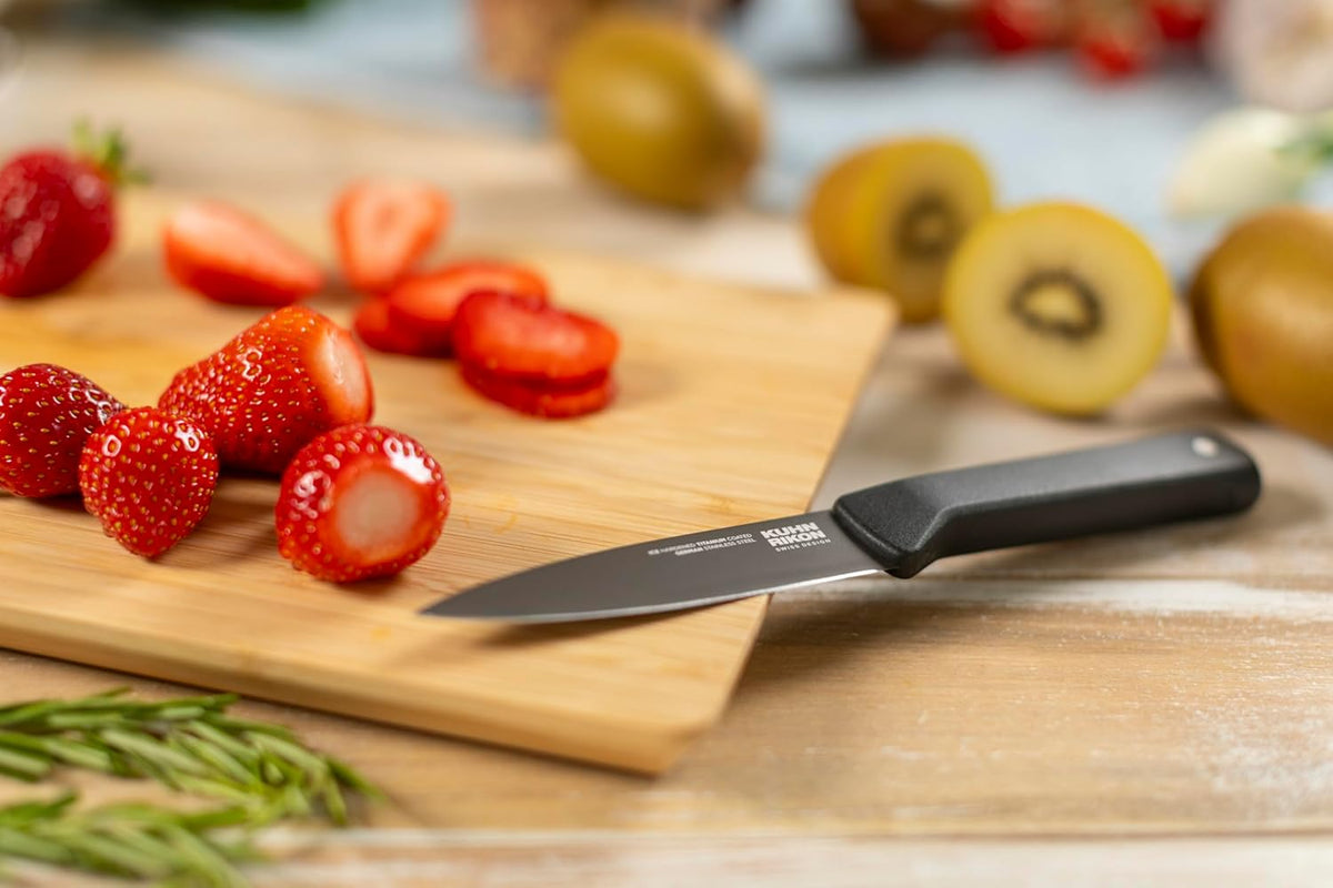 ICED Paring Knife 3.54 Inch, Ice Hardened German Stainless Steel, Razor Sharp Titanium Coated Blade, Precision Everyday Kitchen Knife