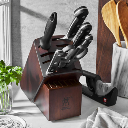 Pro 7-Piece Razor-Sharp German Knife Block Set with Bonus Sharpener, Made in Company-Owned German Factory with Special Formula Steel perfected for almost 300 Years, Dishwasher Safe