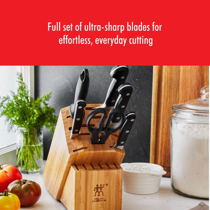 Pro 7-Piece Razor-Sharp German Knife Block Set with Bonus Sharpener, Made in Company-Owned German Factory with Special Formula Steel perfected for almost 300 Years, Dishwasher Safe