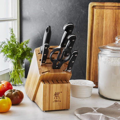 Pro 7-Piece Razor-Sharp German Knife Block Set with Bonus Sharpener, Made in Company-Owned German Factory with Special Formula Steel perfected for almost 300 Years, Dishwasher Safe