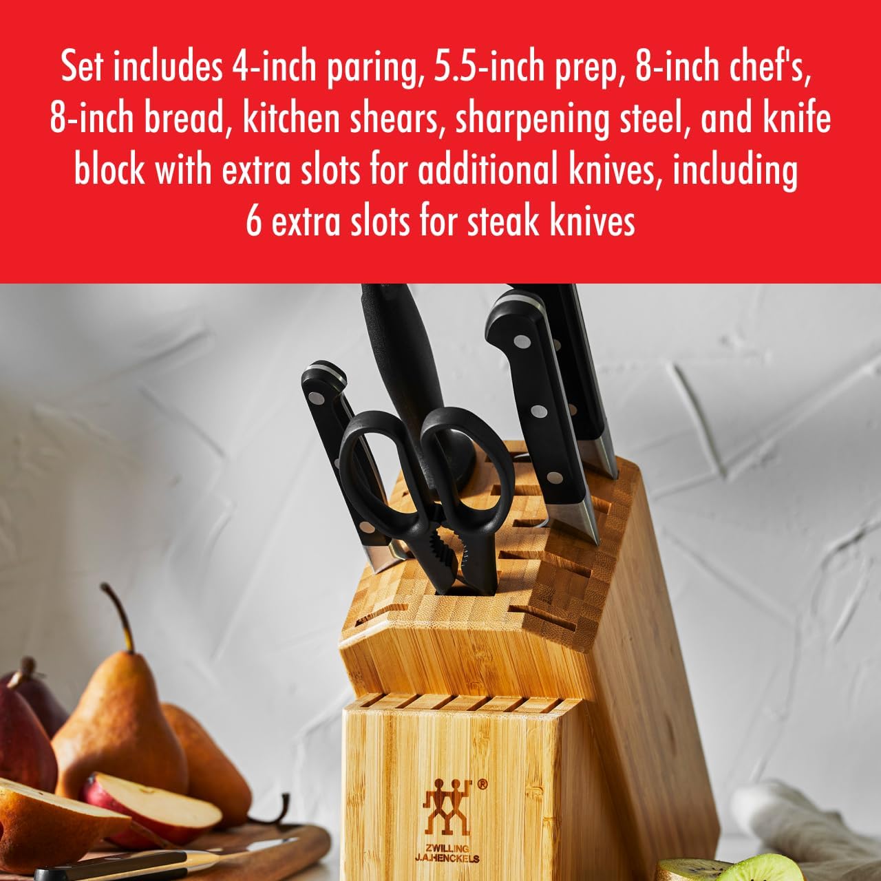 Pro 7-Piece Razor-Sharp German Knife Block Set with Bonus Sharpener, Made in Company-Owned German Factory with Special Formula Steel perfected for almost 300 Years, Dishwasher Safe