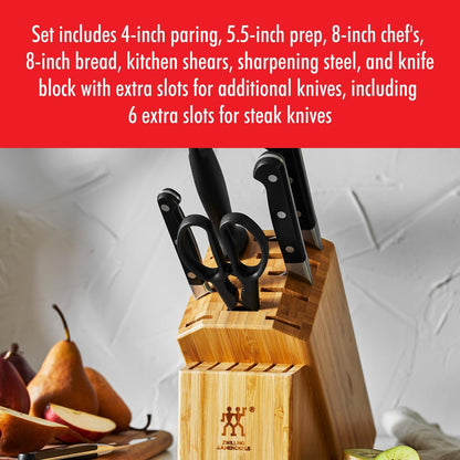 Pro 7-Piece Razor-Sharp German Knife Block Set with Bonus Sharpener, Made in Company-Owned German Factory with Special Formula Steel perfected for almost 300 Years, Dishwasher Safe