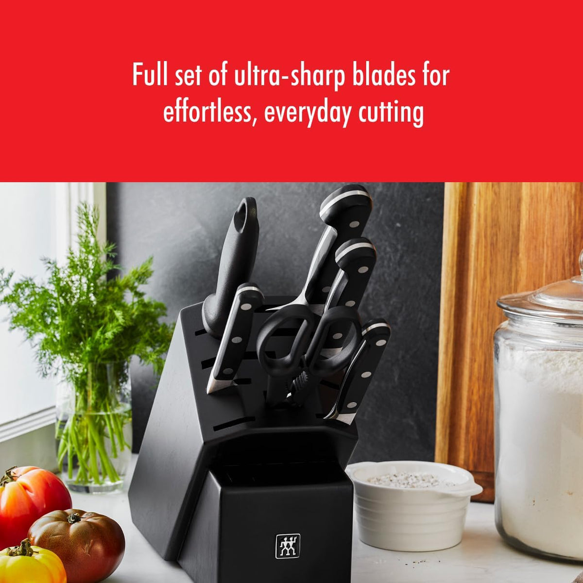 Pro 7-Piece Razor-Sharp German Knife Block Set with Bonus Sharpener, Made in Company-Owned German Factory with Special Formula Steel perfected for almost 300 Years, Dishwasher Safe