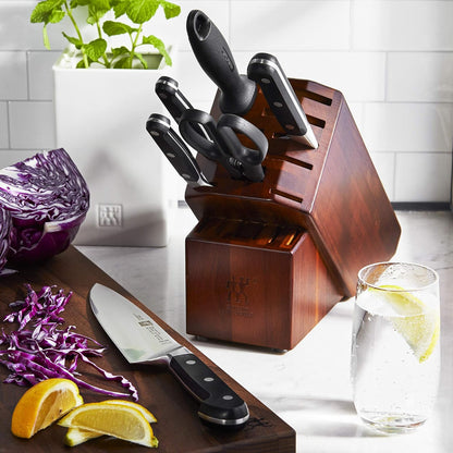 Pro 7-Piece Razor-Sharp German Knife Block Set with Bonus Sharpener, Made in Company-Owned German Factory with Special Formula Steel perfected for almost 300 Years, Dishwasher Safe