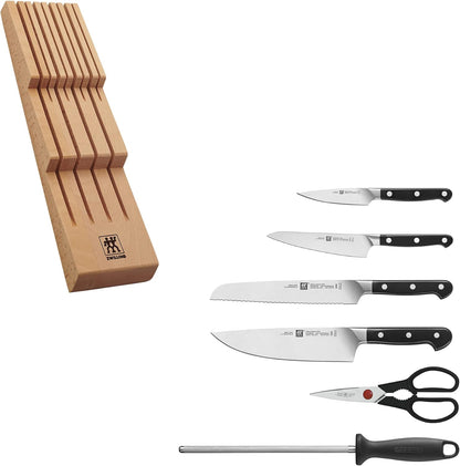 Pro 7-Piece Razor-Sharp German Knife Block Set with Bonus Sharpener, Made in Company-Owned German Factory with Special Formula Steel perfected for almost 300 Years, Dishwasher Safe
