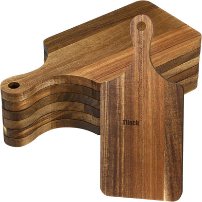 6 Pcs Cutting Board Bulk Kitchen Thicken Chopping Platter with Handles Wooden Charcuterie Serving Trays Blank Wood Boards for Engraving Wedding Housewarming(Acacia Wood,11 x 5 Inch)