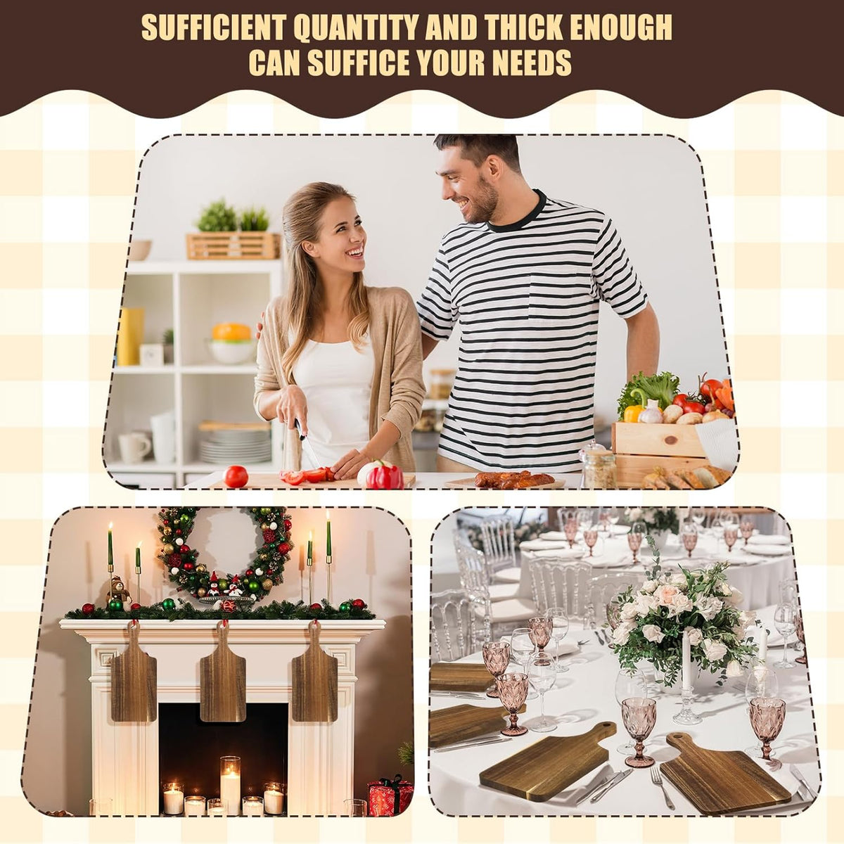 6 Pcs Cutting Board Bulk Kitchen Thicken Chopping Platter with Handles Wooden Charcuterie Serving Trays Blank Wood Boards for Engraving Wedding Housewarming(Acacia Wood,11 x 5 Inch)
