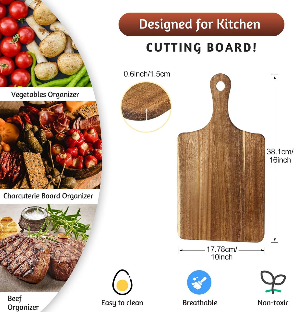 6 Pcs Cutting Board Bulk Kitchen Thicken Chopping Platter with Handles Wooden Charcuterie Serving Trays Blank Wood Boards for Engraving Wedding Housewarming(Acacia Wood,11 x 5 Inch)