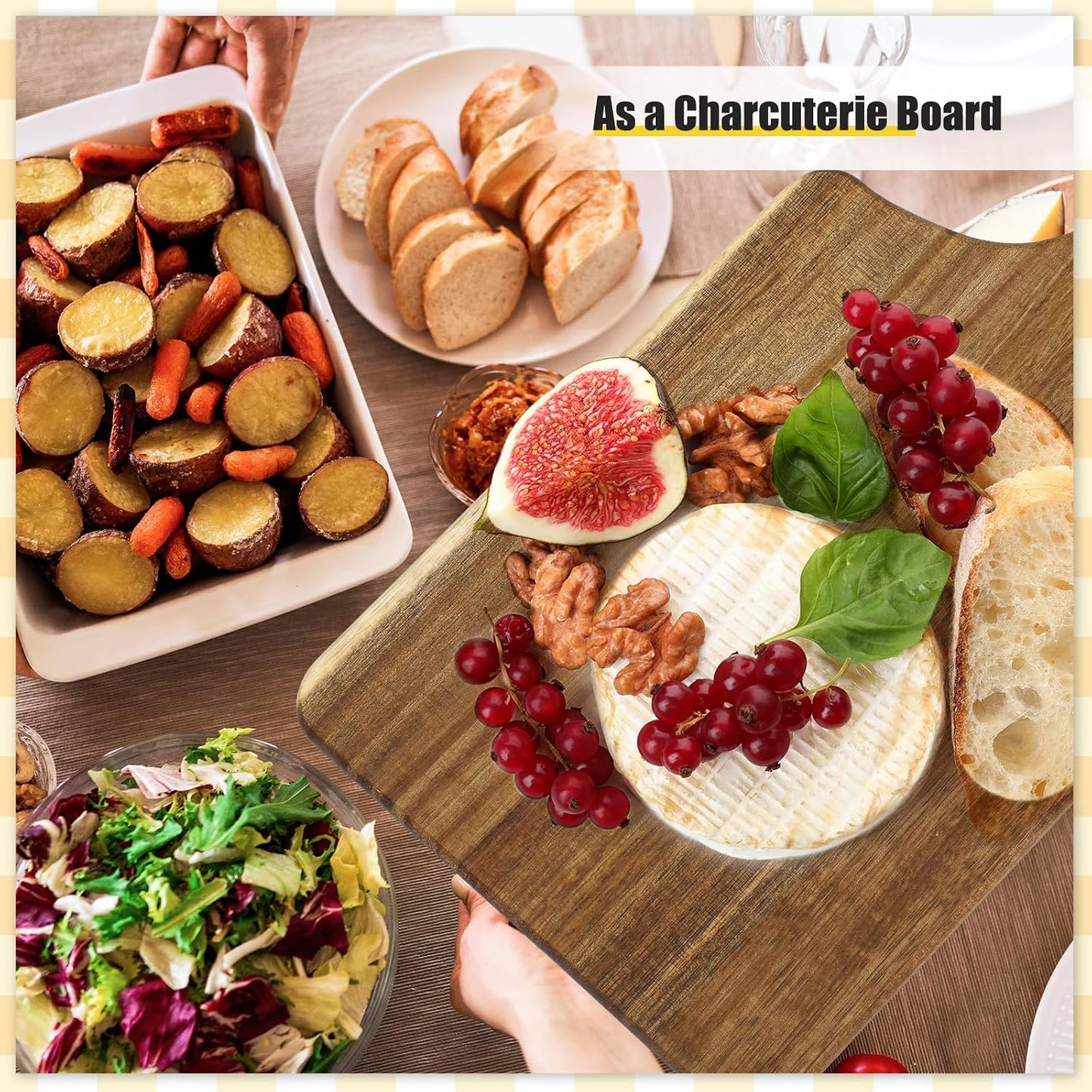 6 Pcs Cutting Board Bulk Kitchen Thicken Chopping Platter with Handles Wooden Charcuterie Serving Trays Blank Wood Boards for Engraving Wedding Housewarming(Acacia Wood,11 x 5 Inch)