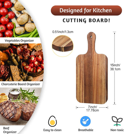 6 Pcs Cutting Board Bulk Kitchen Thicken Chopping Platter with Handles Wooden Charcuterie Serving Trays Blank Wood Boards for Engraving Wedding Housewarming(Acacia Wood,11 x 5 Inch)