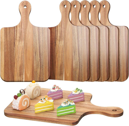 6 Pcs Cutting Board Bulk Kitchen Thicken Chopping Platter with Handles Wooden Charcuterie Serving Trays Blank Wood Boards for Engraving Wedding Housewarming(Acacia Wood,11 x 5 Inch)