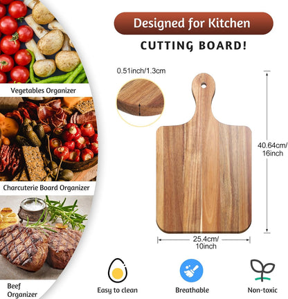 6 Pcs Cutting Board Bulk Kitchen Thicken Chopping Platter with Handles Wooden Charcuterie Serving Trays Blank Wood Boards for Engraving Wedding Housewarming(Acacia Wood,11 x 5 Inch)