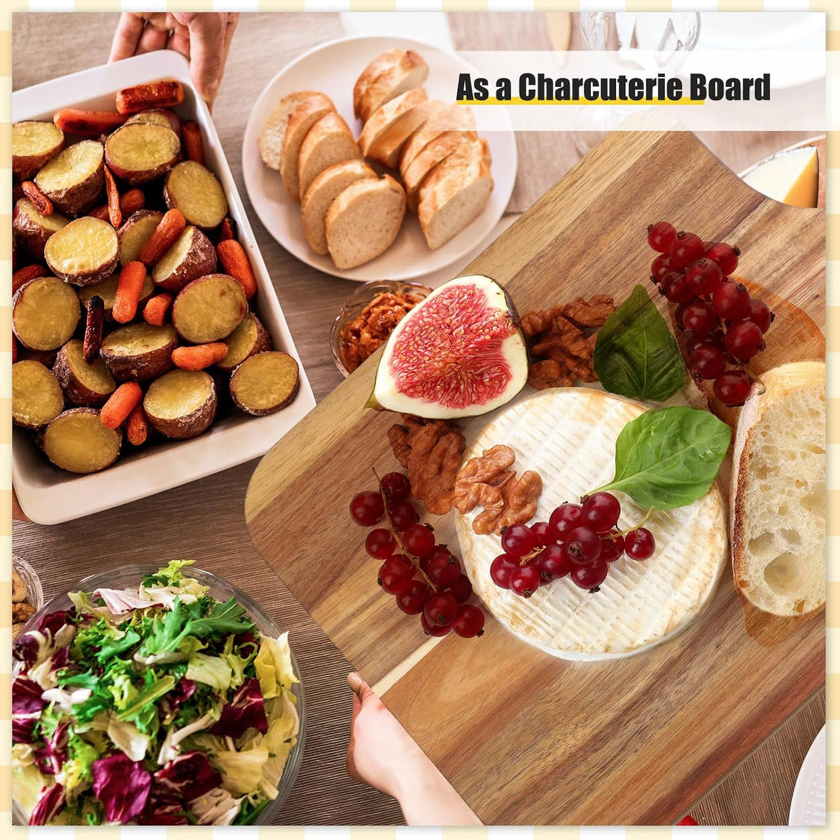 6 Pcs Cutting Board Bulk Kitchen Thicken Chopping Platter with Handles Wooden Charcuterie Serving Trays Blank Wood Boards for Engraving Wedding Housewarming(Acacia Wood,11 x 5 Inch)