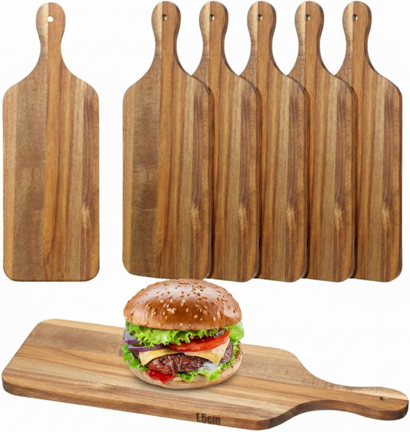6 Pcs Cutting Board Bulk Kitchen Thicken Chopping Platter with Handles Wooden Charcuterie Serving Trays Blank Wood Boards for Engraving Wedding Housewarming(Acacia Wood,11 x 5 Inch)