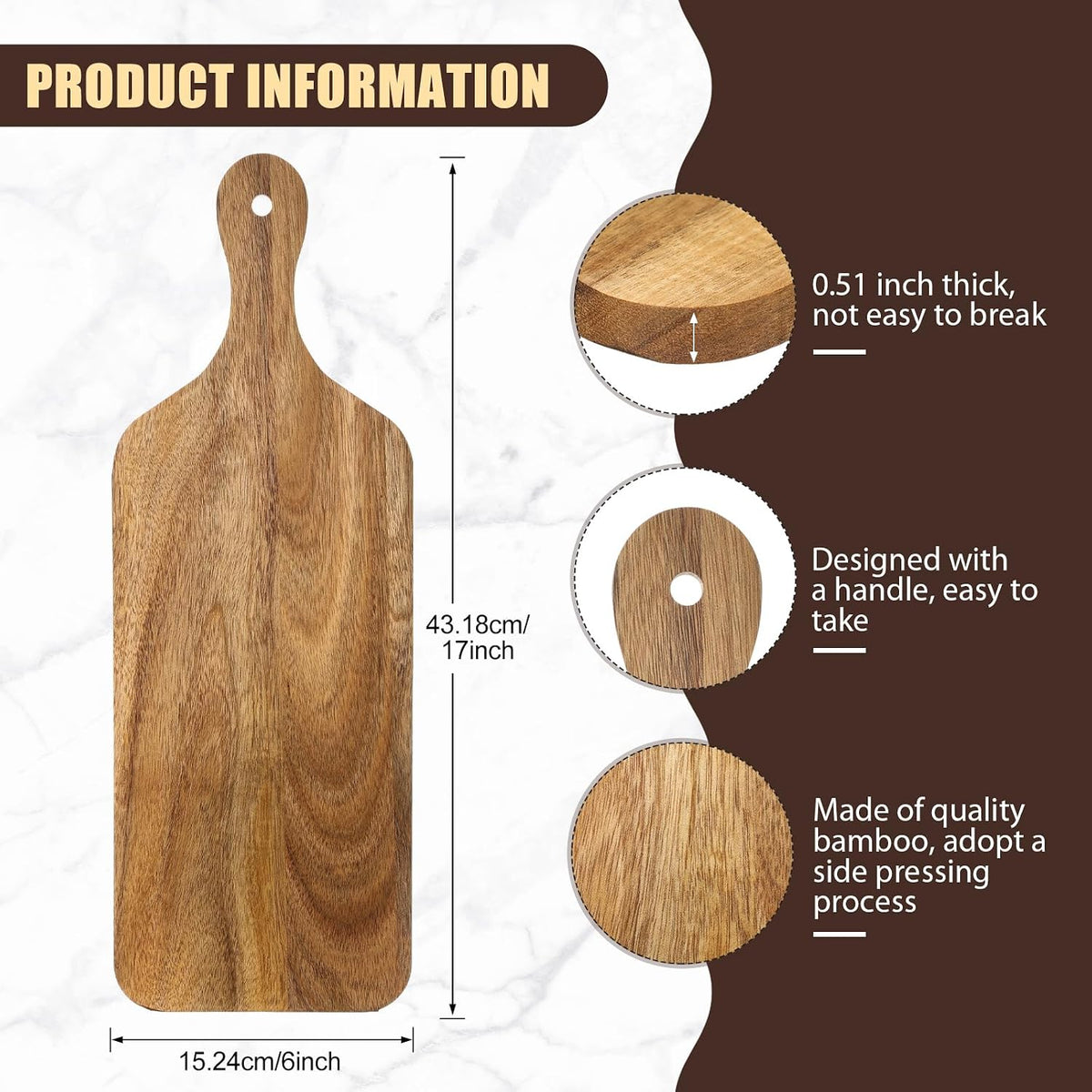 6 Pcs Cutting Board Bulk Kitchen Thicken Chopping Platter with Handles Wooden Charcuterie Serving Trays Blank Wood Boards for Engraving Wedding Housewarming(Acacia Wood,11 x 5 Inch)