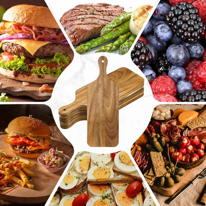 6 Pcs Cutting Board Bulk Kitchen Thicken Chopping Platter with Handles Wooden Charcuterie Serving Trays Blank Wood Boards for Engraving Wedding Housewarming(Acacia Wood,11 x 5 Inch)