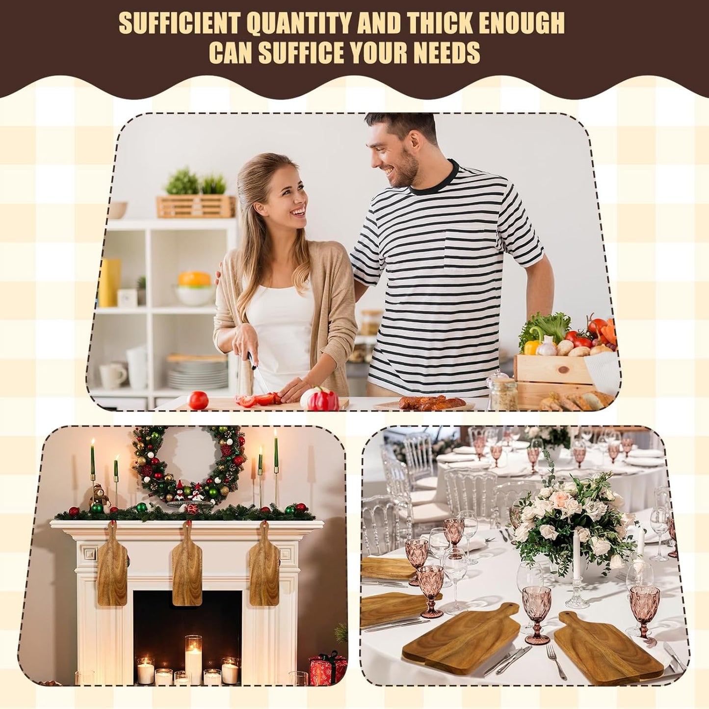 6 Pcs Cutting Board Bulk Kitchen Thicken Chopping Platter with Handles Wooden Charcuterie Serving Trays Blank Wood Boards for Engraving Wedding Housewarming(Acacia Wood,11 x 5 Inch)