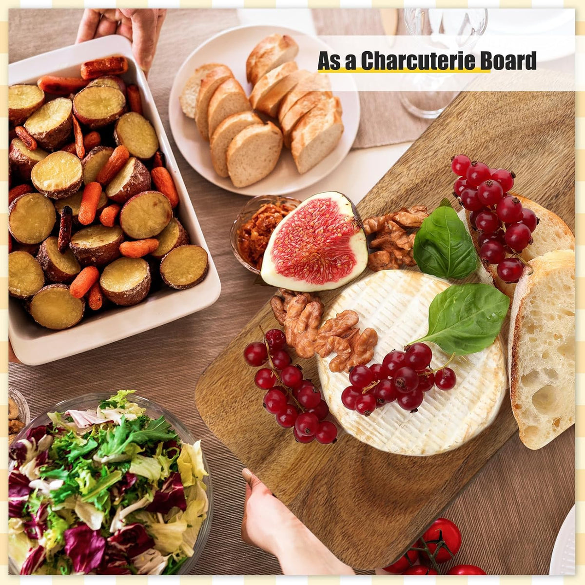 6 Pcs Cutting Board Bulk Kitchen Thicken Chopping Platter with Handles Wooden Charcuterie Serving Trays Blank Wood Boards for Engraving Wedding Housewarming(Acacia Wood,11 x 5 Inch)