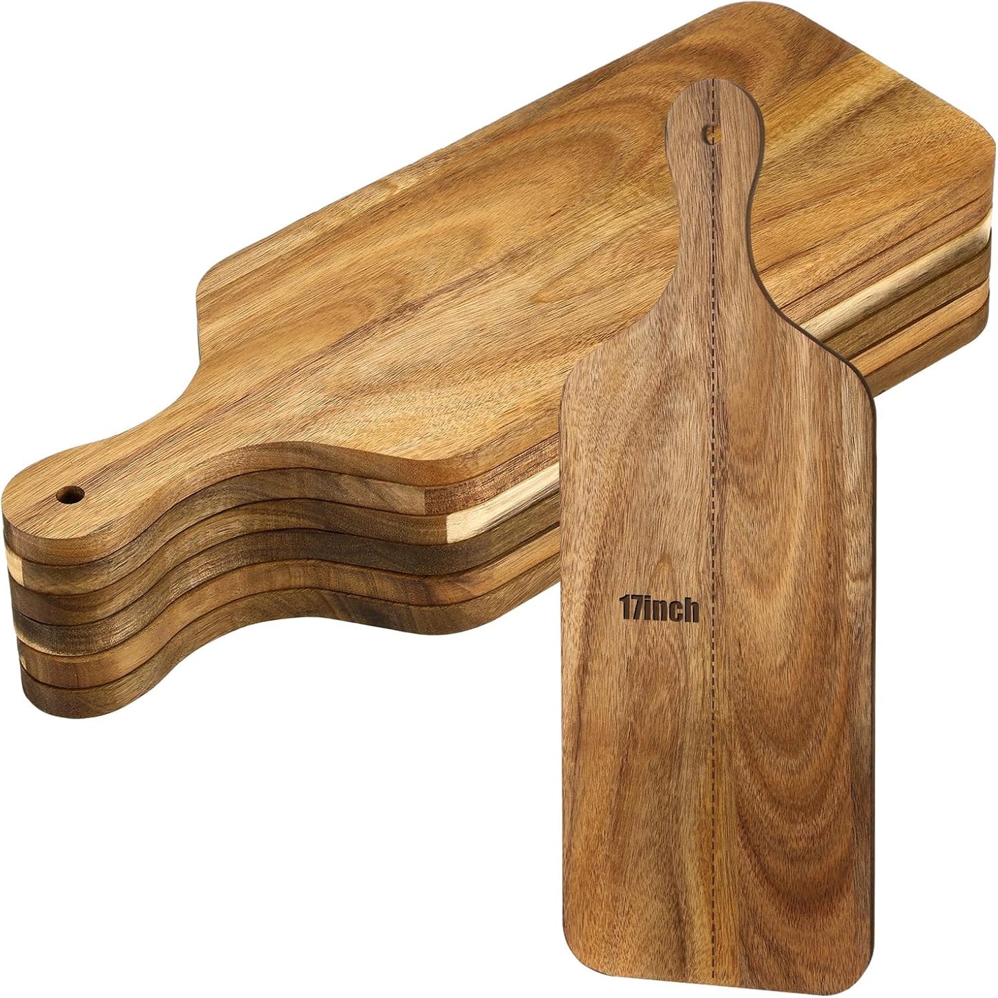 6 Pcs Cutting Board Bulk Kitchen Thicken Chopping Platter with Handles Wooden Charcuterie Serving Trays Blank Wood Boards for Engraving Wedding Housewarming(Acacia Wood,11 x 5 Inch)