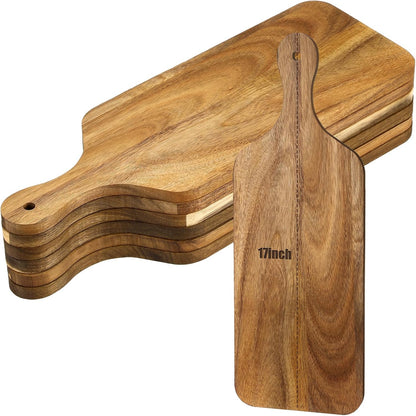 6 Pcs Cutting Board Bulk Kitchen Thicken Chopping Platter with Handles Wooden Charcuterie Serving Trays Blank Wood Boards for Engraving Wedding Housewarming(Acacia Wood,11 x 5 Inch)