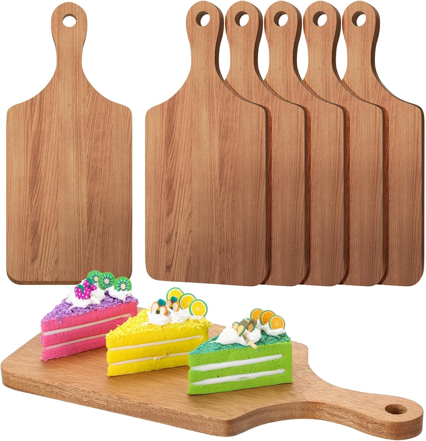 6 Pcs Cutting Board Bulk Kitchen Thicken Chopping Platter with Handles Wooden Charcuterie Serving Trays Blank Wood Boards for Engraving Wedding Housewarming(Acacia Wood,11 x 5 Inch)