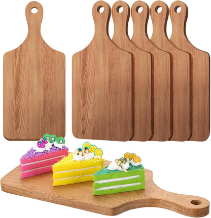 6 Pcs Cutting Board Bulk Kitchen Thicken Chopping Platter with Handles Wooden Charcuterie Serving Trays Blank Wood Boards for Engraving Wedding Housewarming(Acacia Wood,11 x 5 Inch)