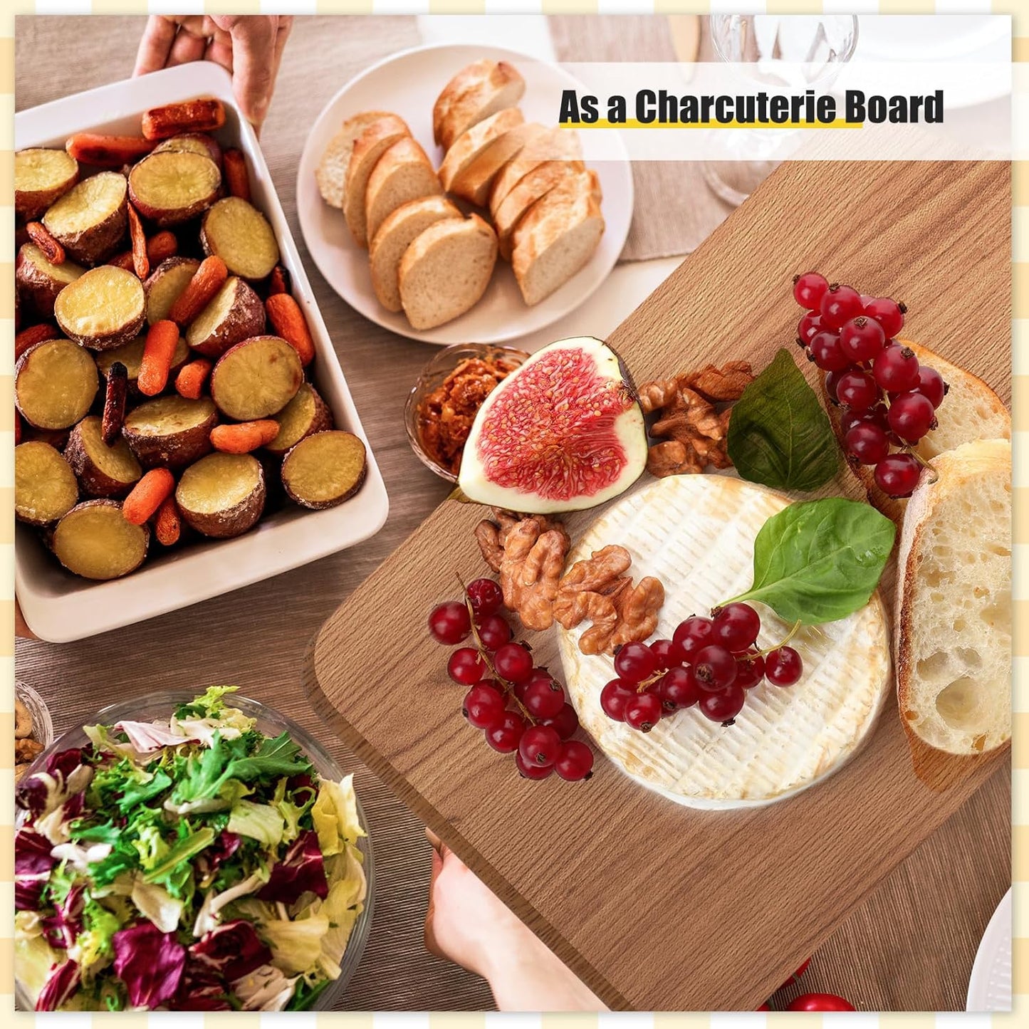 6 Pcs Cutting Board Bulk Kitchen Thicken Chopping Platter with Handles Wooden Charcuterie Serving Trays Blank Wood Boards for Engraving Wedding Housewarming(Acacia Wood,11 x 5 Inch)