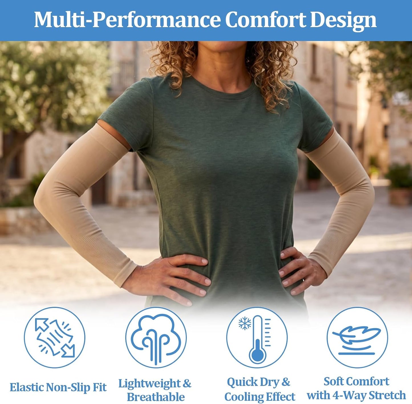 2 Pairs UV Sun Protection Arm Sleeves for Men & Women, Cooling Compression Tattoo Cover Up Sleeves for Sports & Daily Wear (Nude)