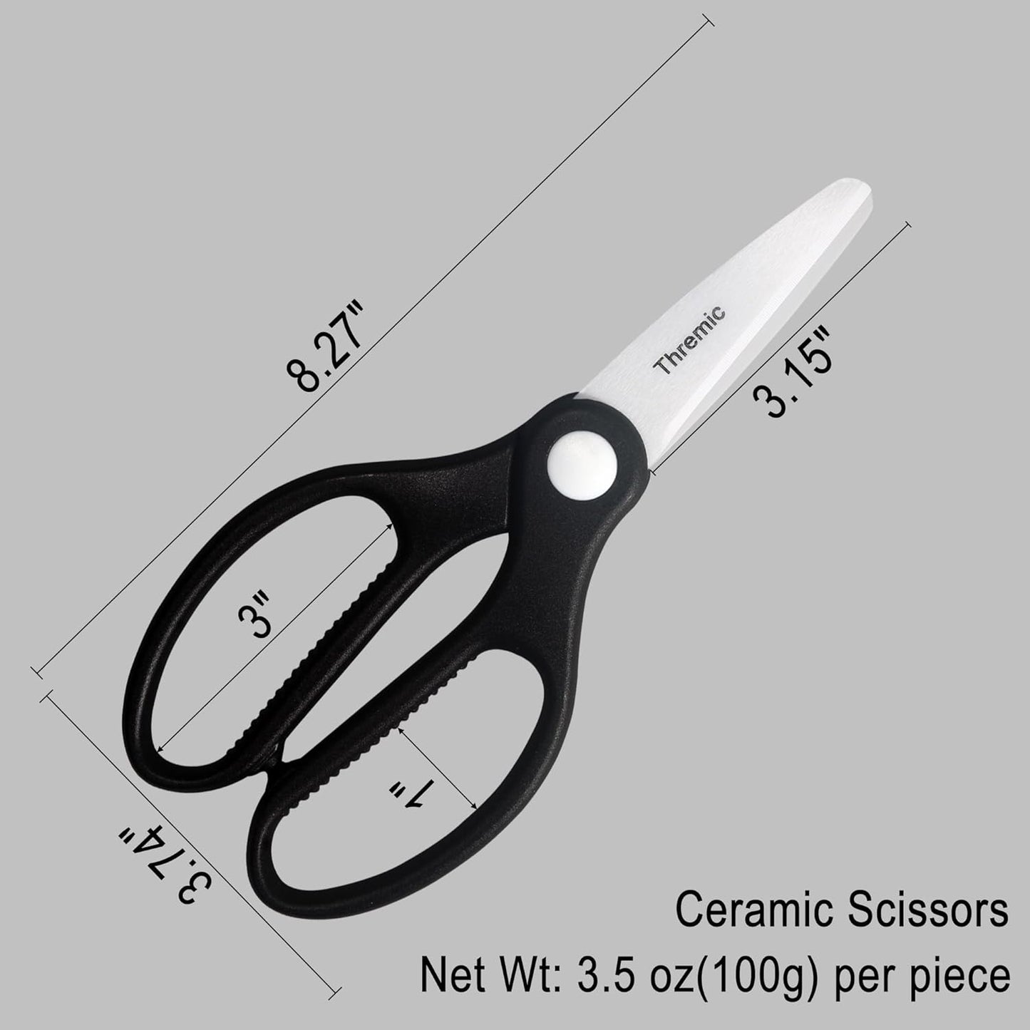 1-Pack 8.27-Inch Large Ceramic Kitchen Scissors, Insulated Rustproof Non-Magnetic Shears for Lab, Industrial, Electrical Work, Cutting Battery Tabs, Separators, Crafting, Packaging Bags, Vegetables