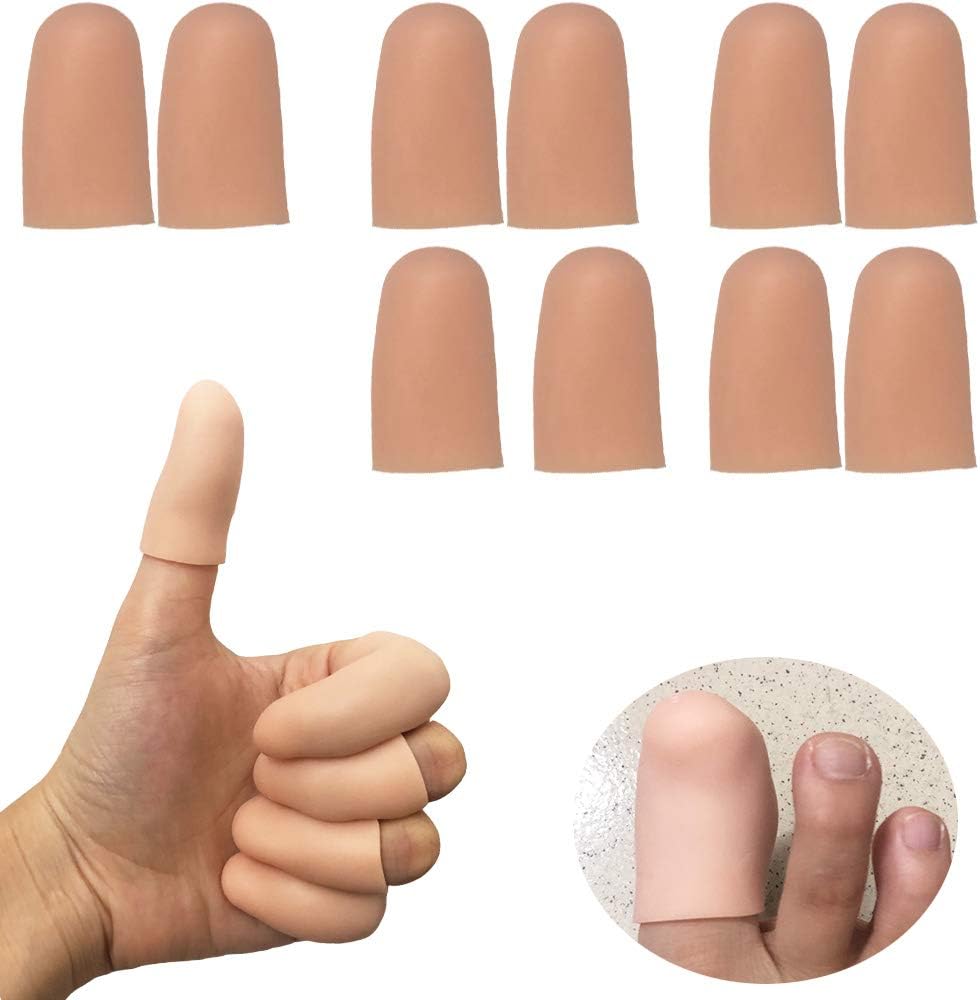 Gel Finger Protectors Finger Caps Silicone Fingertips Protection - Finger Cots Great for Trigger Finger, Finger Arthritis, Finger Cracking and Other Finger Pain Relief(Nude, Medium)