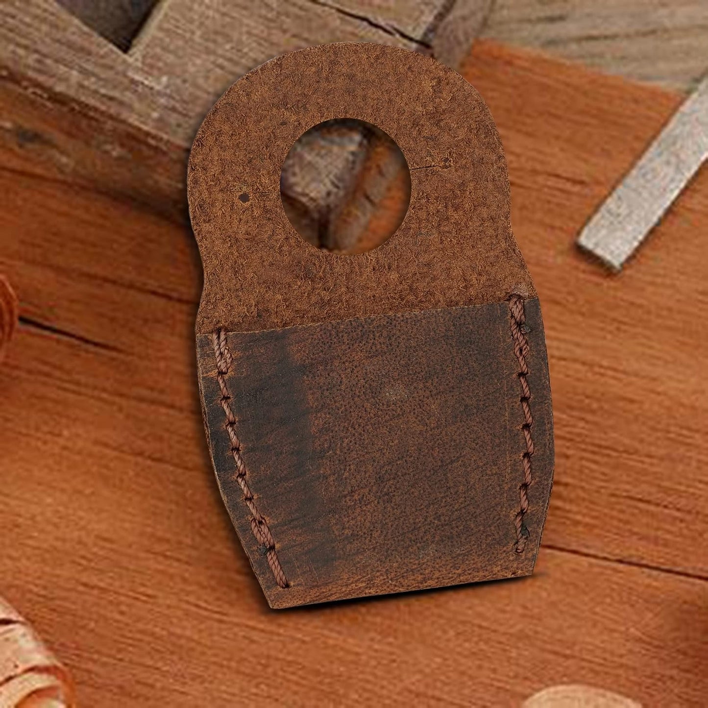 Handmade Leather Thumb Guard for Wood Carving – Full-Grain Leather Finger Protector, Carving & Whittling Safety Shield for Carpenters, Crafting, Woodworking Tools (Brown)