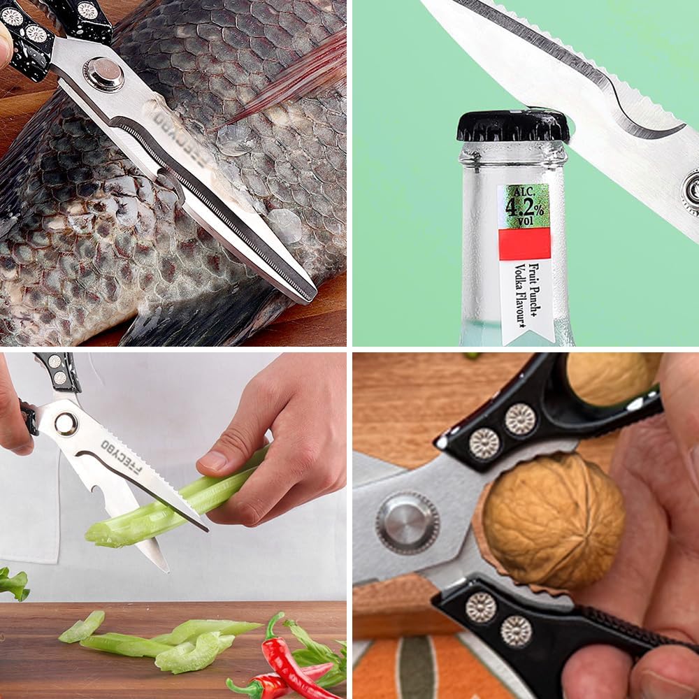 All Purpose Heavy Duty Shears, 2-Pack Kitchen Scissors for Food, Metal Handle Stainless Steel Cooking Scissors for Kitchen, Chicken, Fish, Meat, Poultry, Herbs (Silver)