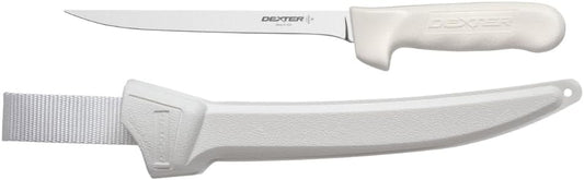 S133-7WS1-CP Sani-Safe 7" Narrow Fillet Knife with Sheath | Stainless high-carbon steel blade with textured slip-resistant grip and sheath. Ideal for filleting fish.