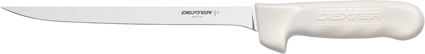 S133-7WS1-CP Sani-Safe 7" Narrow Fillet Knife with Sheath | Stainless high-carbon steel blade with textured slip-resistant grip and sheath. Ideal for filleting fish.