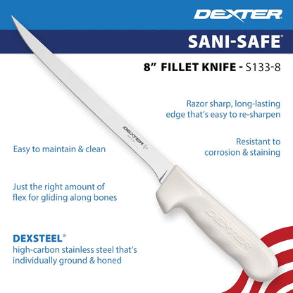 S133-7WS1-CP Sani-Safe 7" Narrow Fillet Knife with Sheath | Stainless high-carbon steel blade with textured slip-resistant grip and sheath. Ideal for filleting fish.