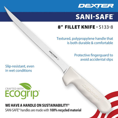 S133-7WS1-CP Sani-Safe 7" Narrow Fillet Knife with Sheath | Stainless high-carbon steel blade with textured slip-resistant grip and sheath. Ideal for filleting fish.