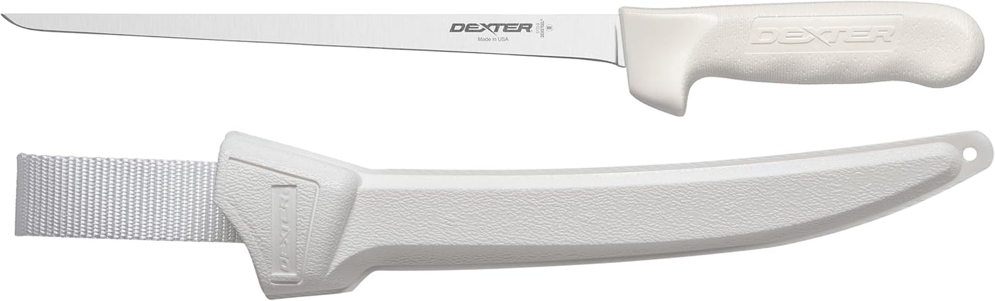 S133-7WS1-CP Sani-Safe 7" Narrow Fillet Knife with Sheath | Stainless high-carbon steel blade with textured slip-resistant grip and sheath. Ideal for filleting fish.