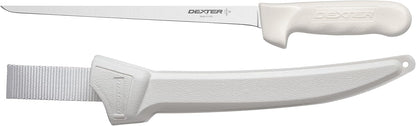 S133-7WS1-CP Sani-Safe 7" Narrow Fillet Knife with Sheath | Stainless high-carbon steel blade with textured slip-resistant grip and sheath. Ideal for filleting fish.