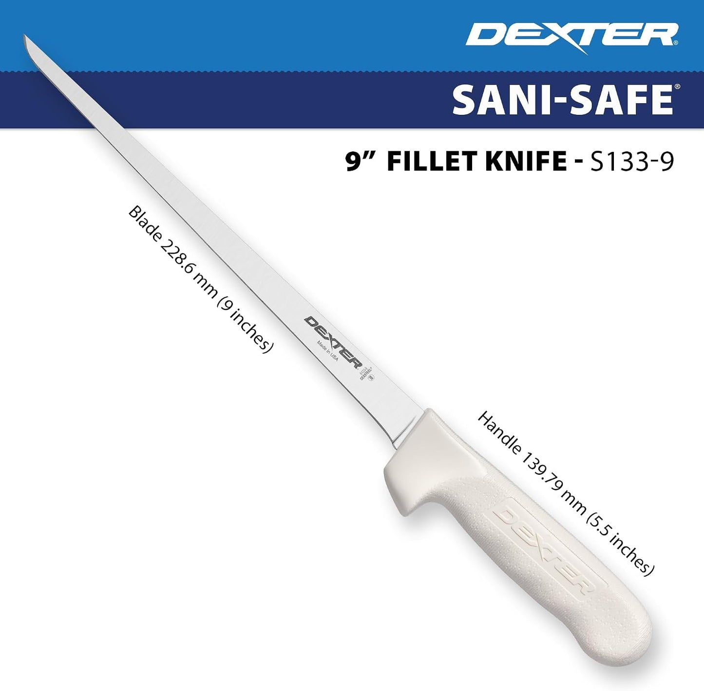 S133-7WS1-CP Sani-Safe 7" Narrow Fillet Knife with Sheath | Stainless high-carbon steel blade with textured slip-resistant grip and sheath. Ideal for filleting fish.