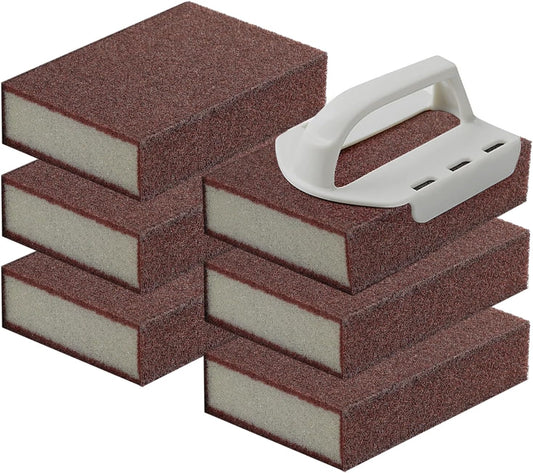Magic Carborundum Sponge, 6pcs with 1 Handle Rust Foam Cleaning Eraser for Pots, Pans, Sink, Grill, Household Cleaning Emery Sponges for Kitchen, Bathroom