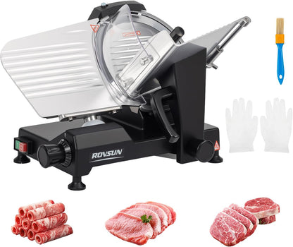 8.7inch Commercial Meat Slicer, 300W Electric Deli Food Slicer with Premium Chromium-plated Steel Blade, 0-12 mm Adjustable Thickness, ETL Certified for Frozen Meat Ham Baguett Steak, Black