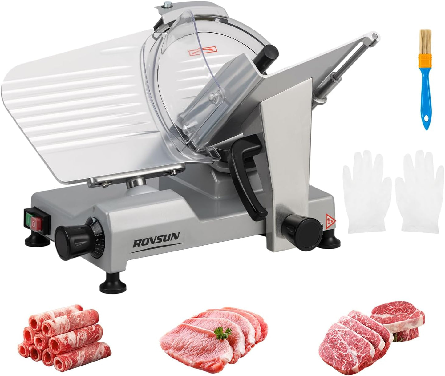 8.7inch Commercial Meat Slicer, 300W Electric Deli Food Slicer with Premium Chromium-plated Steel Blade, 0-12 mm Adjustable Thickness, ETL Certified for Frozen Meat Ham Baguett Steak, Black