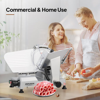 8.7inch Commercial Meat Slicer, 300W Electric Deli Food Slicer with Premium Chromium-plated Steel Blade, 0-12 mm Adjustable Thickness, ETL Certified for Frozen Meat Ham Baguett Steak, Black