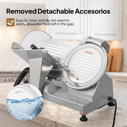 8.7inch Commercial Meat Slicer, 300W Electric Deli Food Slicer with Premium Chromium-plated Steel Blade, 0-12 mm Adjustable Thickness, ETL Certified for Frozen Meat Ham Baguett Steak, Black