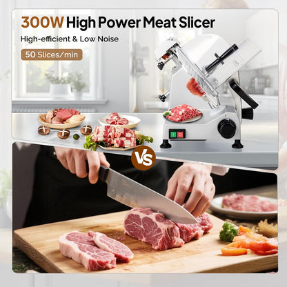 8.7inch Commercial Meat Slicer, 300W Electric Deli Food Slicer with Premium Chromium-plated Steel Blade, 0-12 mm Adjustable Thickness, ETL Certified for Frozen Meat Ham Baguett Steak, Black